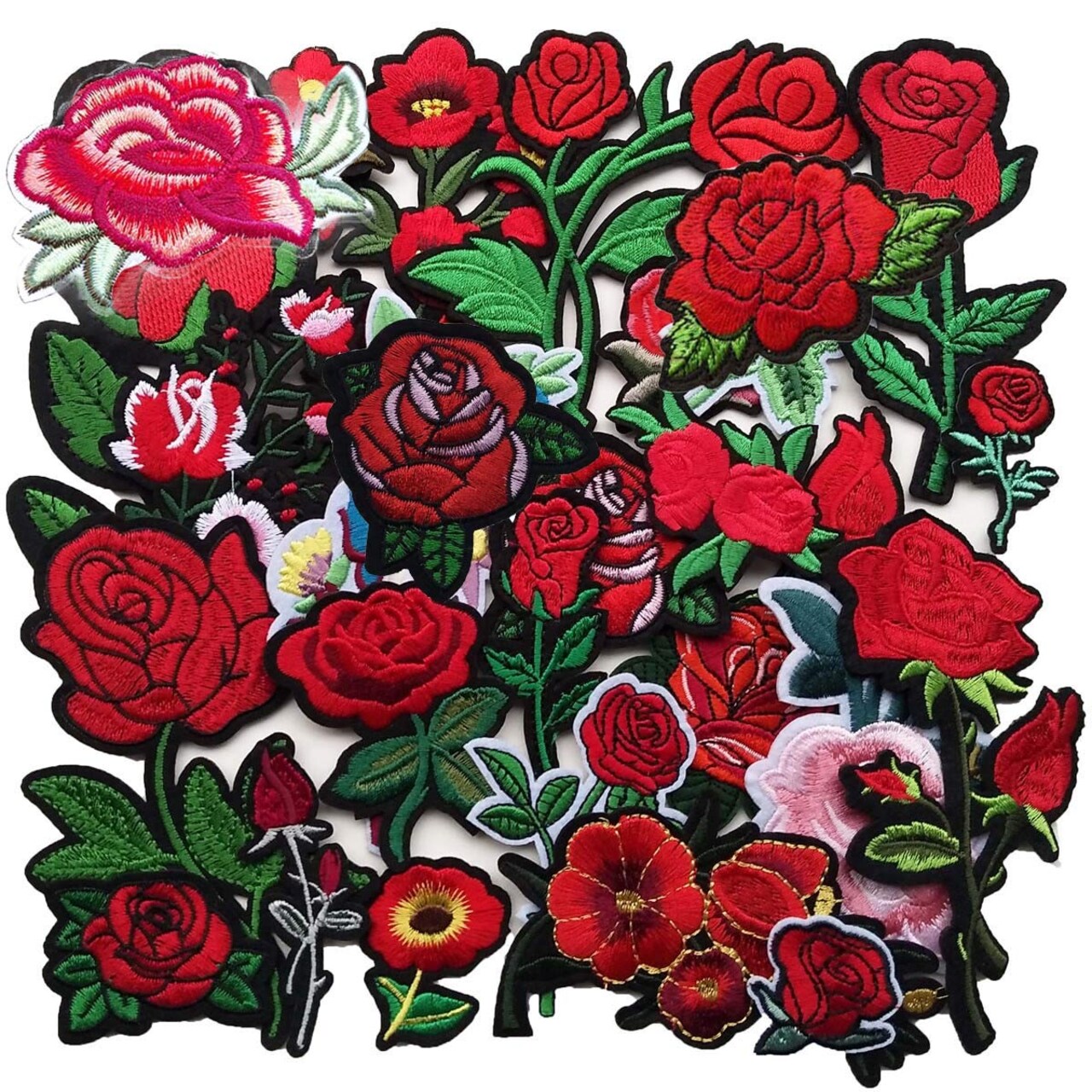 Qingxi Charm 24pcs Assorted Flowers Sewing on/Iron on Embroidered Patches Clothes Dress Hat Pants Shoes Curtain Bag Wallet Sewing Decorating DIY Craft Embarrassment Applique Patches(Flowers 24pcs)